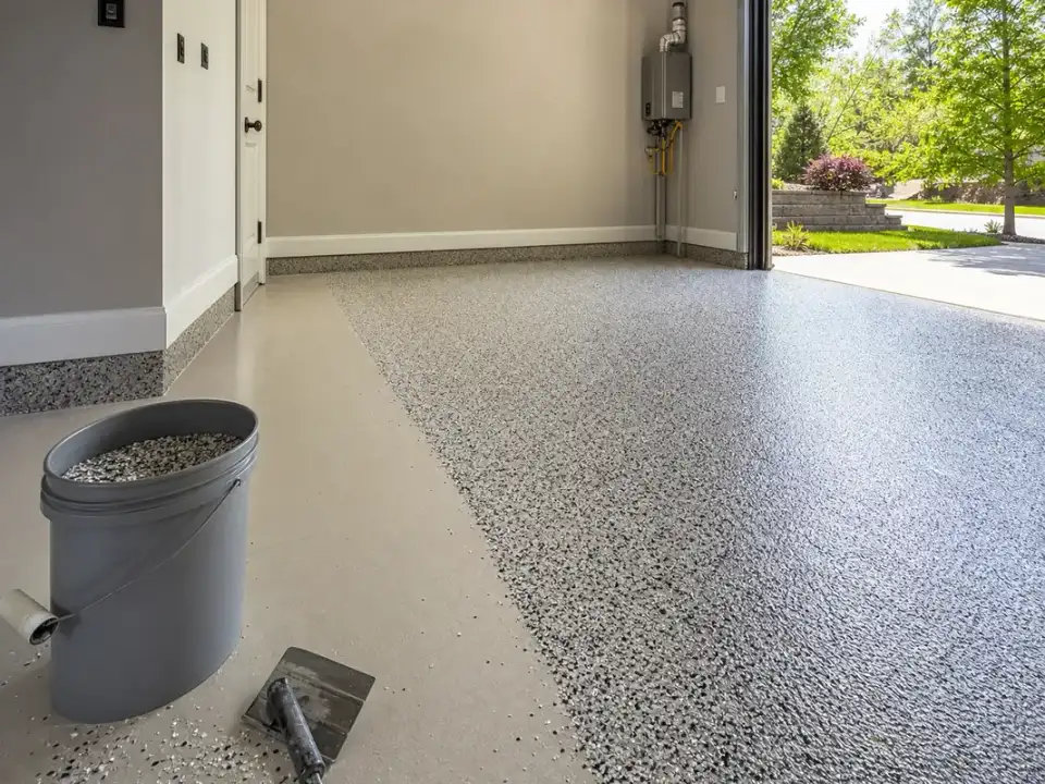Garage Glow Final decorative flake garage floor coating installation in Atlanta Georgia