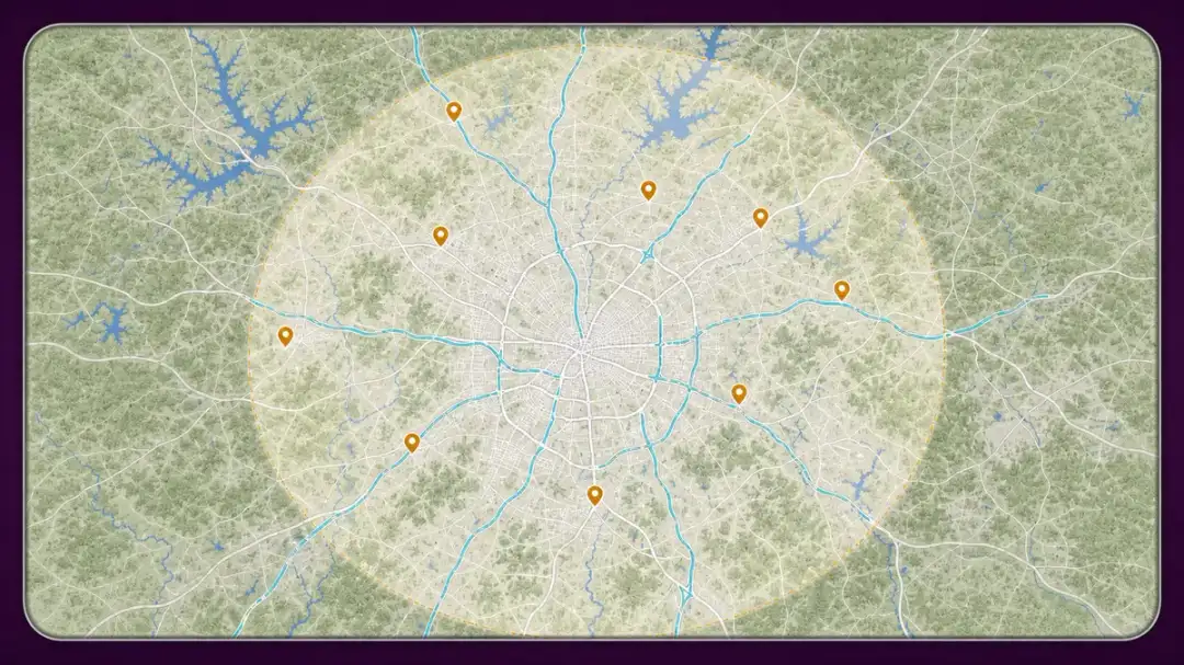 map of Garage Glow service area for Atlanta GA garage floor coatings