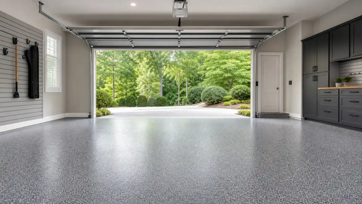 garage floor coating in Atlanta GA with clean flake finish by Garage Glow